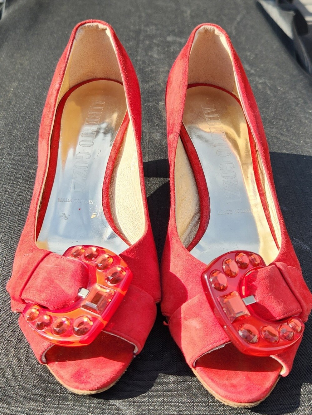 Vero Cuoio Women Red Suede Cone Heels Buckle Italian EU 38.5 US 8